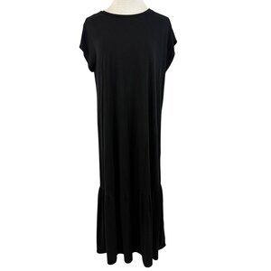 Eileen Fisher Dress Women's Medium Short Sleeve Midi Dress Tiered Hem Black